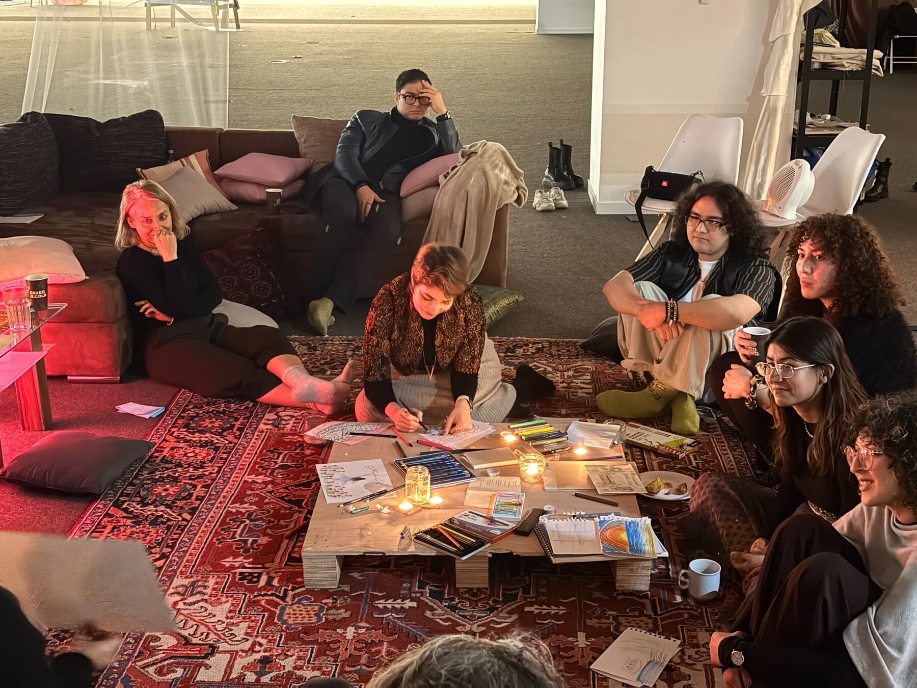 Collective gathering around an art table